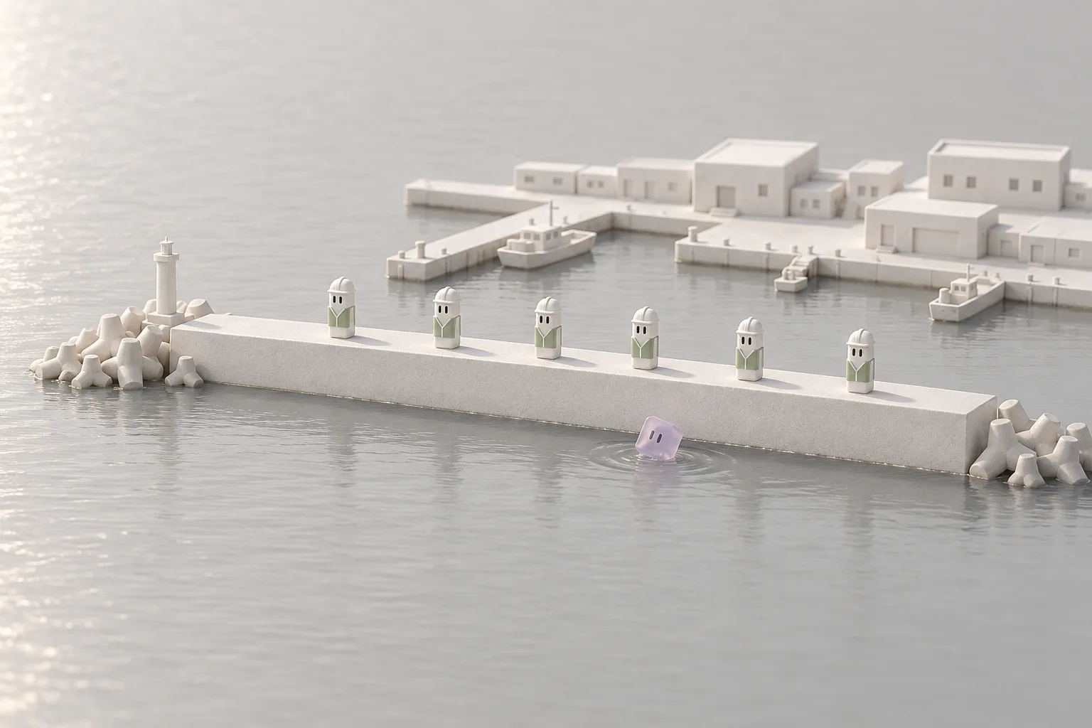Safety tokens patrol a breakwater in Tokenopia.